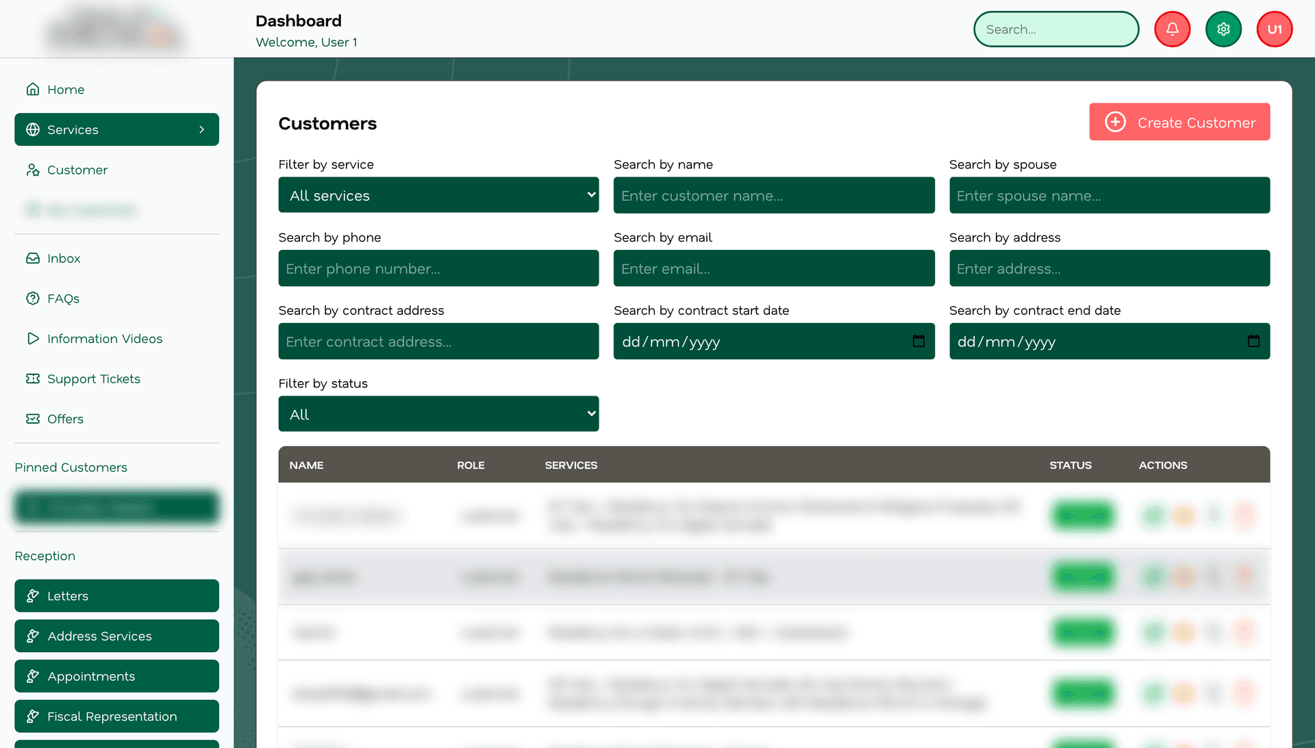 CRM software interface, live in production